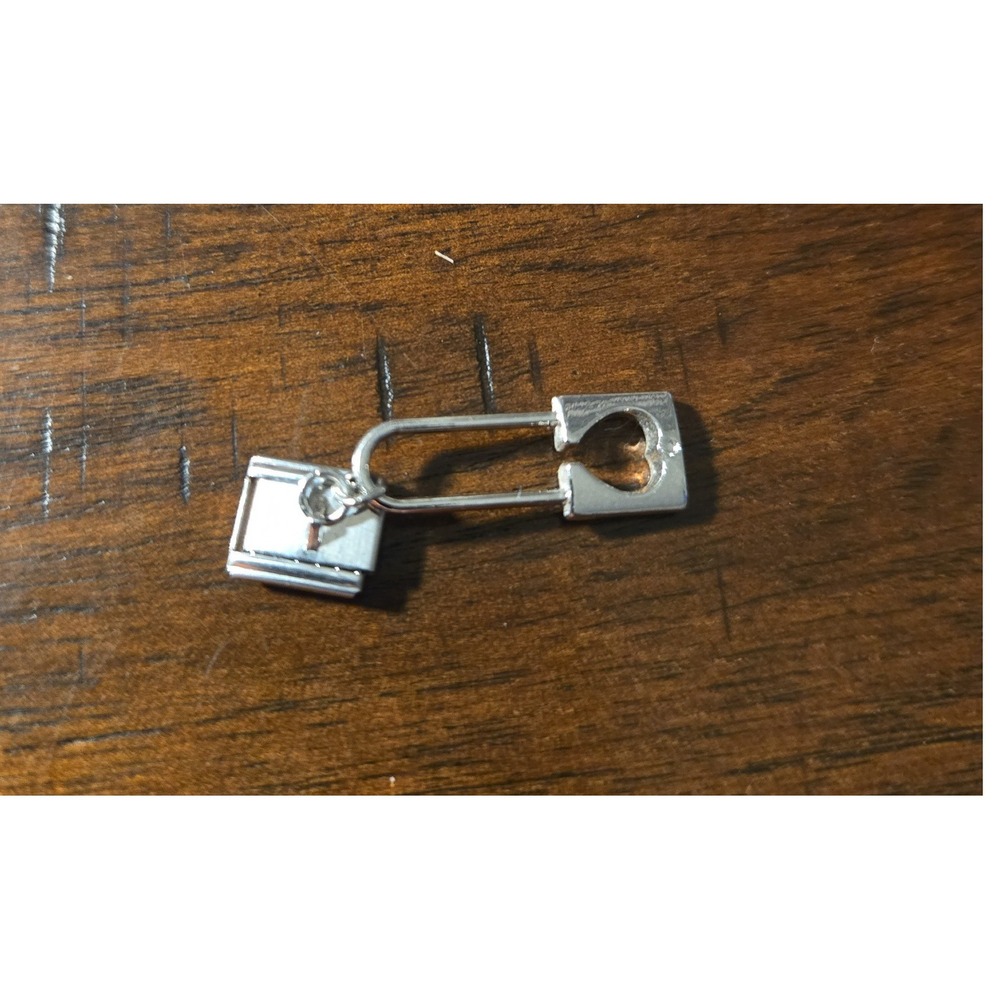 Silver Stainless Steel Safety Pin Heart Italian Charm 9mm Modular Link Accessory